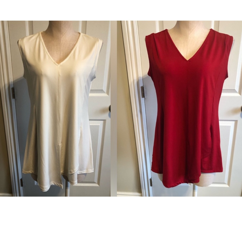 2 Brian Bailey sleeveless tops - 1 red 1 white. - size Large